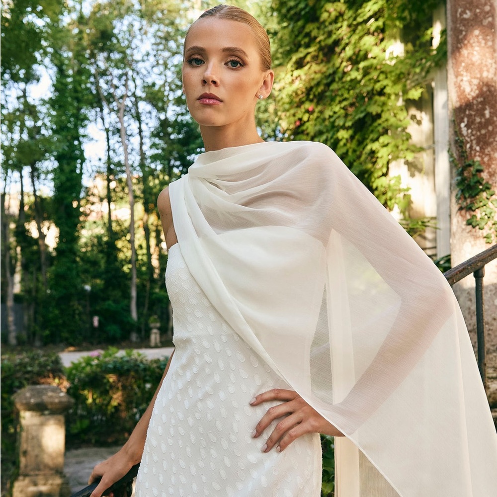 Lady Pipa Bridal Tosca Sheer White Shawl Neck Scarf (OS)